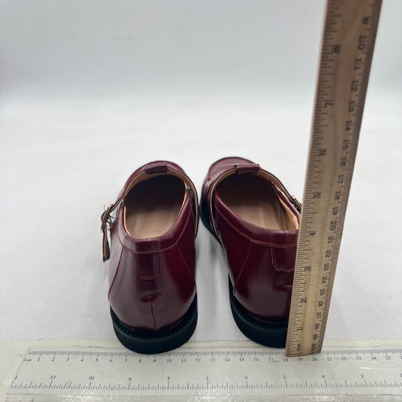 YDN Brown Low Heel Loafers Round Toe Chunky Heel Adjustable Buckled T-Strap Shoe - Picture 5 of 8